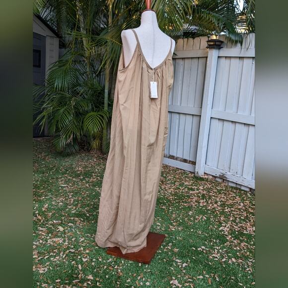 Doen Nevita Belted Organic Cotton Blend Tan Midi Dress, size XL - Picture 4 of 5